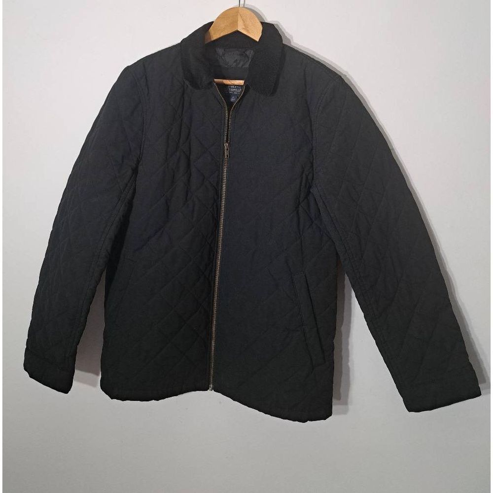 J. Crew Black Quilted Performance Jacket with Corduroy Collar